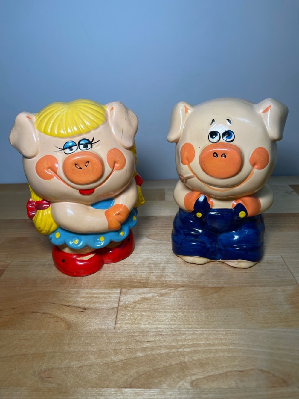 Vintage Pair Enesco Ceramic Piggy Bank Hand Painted